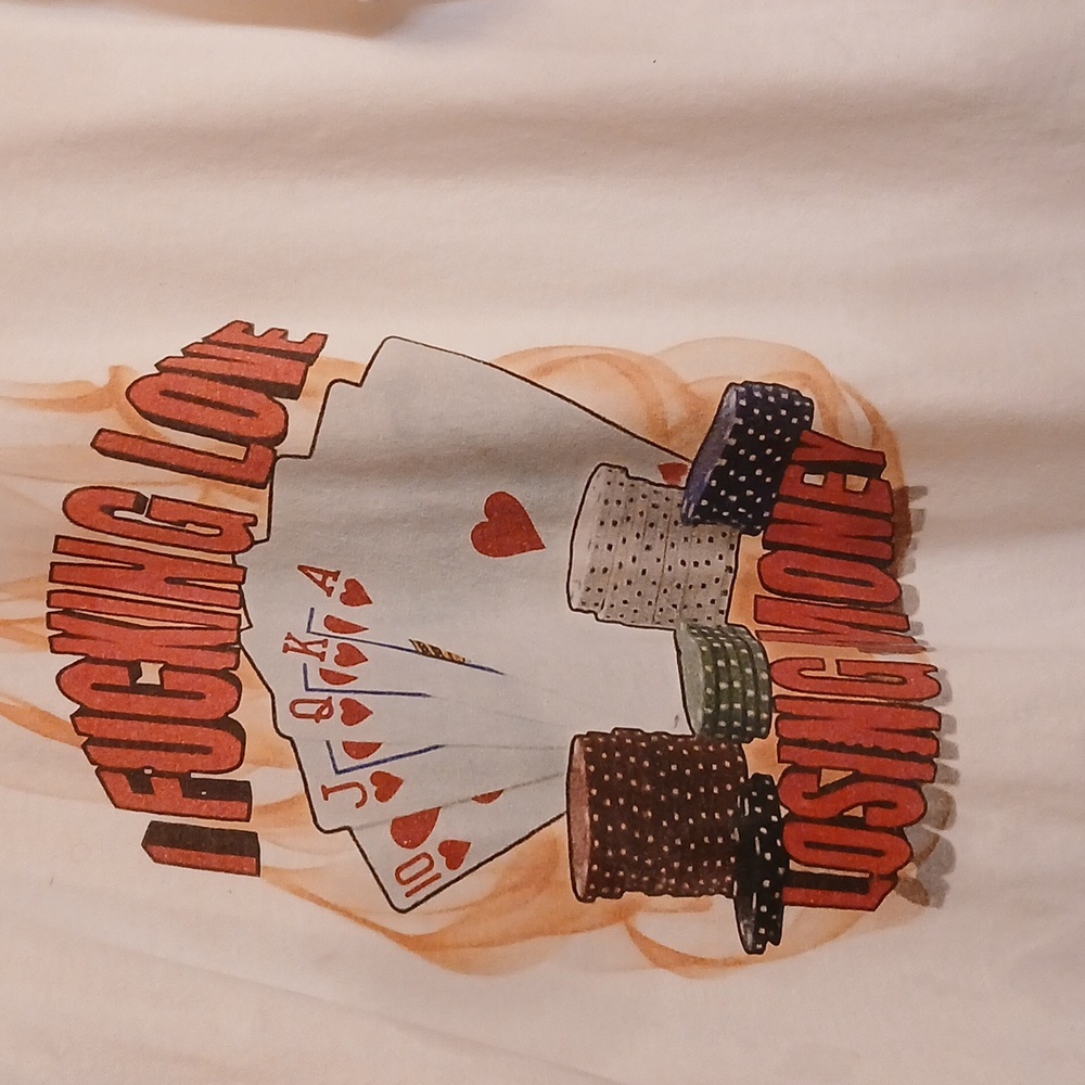 Gildan‎ White Heavy Cotton Tee, Gambling. Sz.L